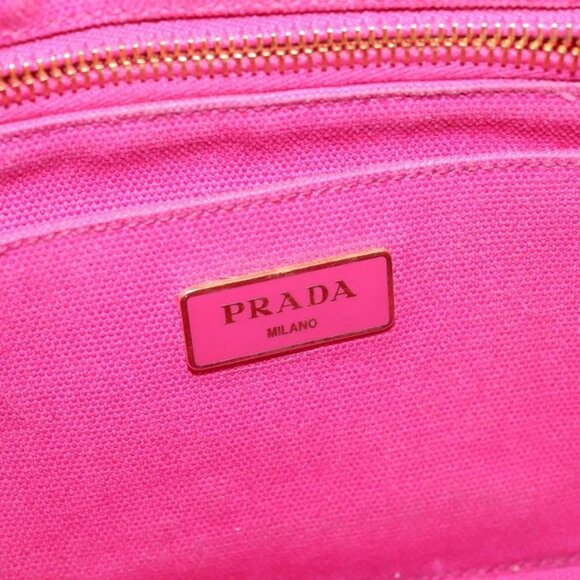 PRADA Canapa PM Hand Bag Canvas Pink Gold Auth bs28699 - Picture 12 of 16